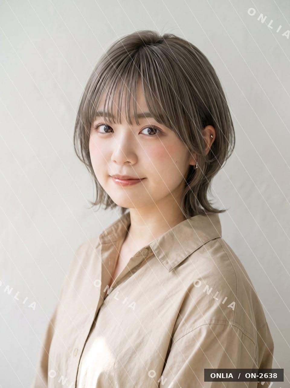 ラベンダーピンク ぱっつんボブ